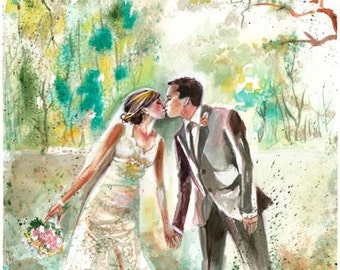 First Wedding Anniversary Gift - Custom - First Anniversary - Watercolor Painting