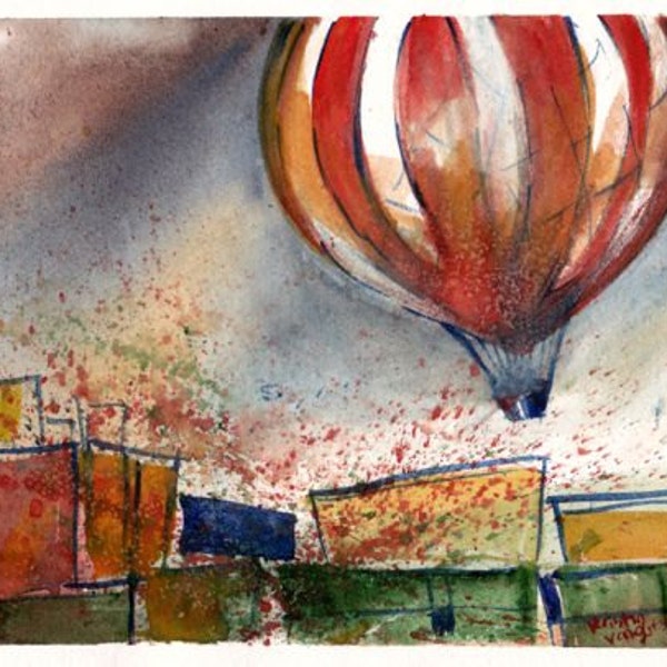 Home Wall Art, Original Watercolor Painting Hot Air Balloon Wall Art/Decoration 6 1/2" x10" by Kristin Glaze van Lieshout