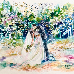 One Year Anniversary Gift - special wedding gifts for couple -  original, hand painted watercolor portraits