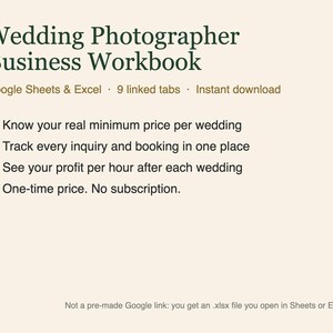 Wedding Photographer Business Spreadsheet, Google Sheets Template, Photography CRM, Booking Tracker, CODB Pricing Calculator, Shot List image 2