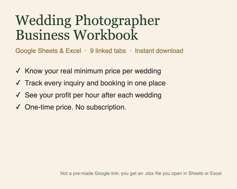 Wedding Photographer Business Spreadsheet, Google Sheets Template, Photography CRM, Booking Tracker, CODB Pricing Calculator, Shot List image 2
