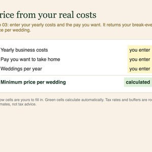 Wedding Photographer Business Spreadsheet, Google Sheets Template, Photography CRM, Booking Tracker, CODB Pricing Calculator, Shot List image 4