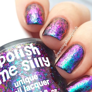 FLAKIE- Harmony Topcoat Multi-Color Shifting Polish: Indie Nail Polish Glitter Lacquer Varnish Water Marble Stamping Nails Polish Me Silly