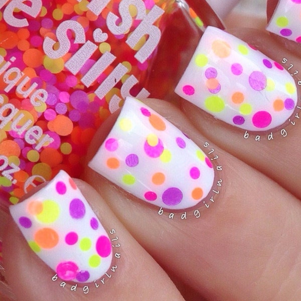 Pucker Up- Polka Dot-NEON-Custom-Blended Indie Glitter Nail Polish / Lacquer