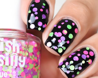 Sassy- Polka Dot- Pink Purple Green Polish NEON-Custom-Blended Indie Glitter Nail Polish / Lacquer