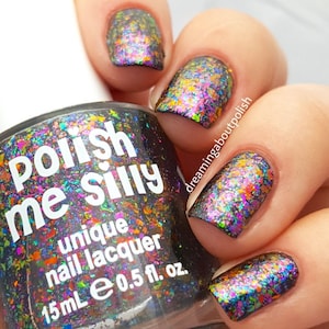 FLAKIE-Aftershock Topcoat (larger flakes)Multi-Color Shifting Polish: Custom-Blended Glitter Nail Polish/Indie Lacquer /Polish Me Silly