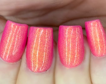 Lollipop Glow - Neon Pink Orange Yellow "Glow Pop Nail Polish Collection" Multi-Color Shifting: Mylar Oil Slick / Polish Me Silly Indie Nail