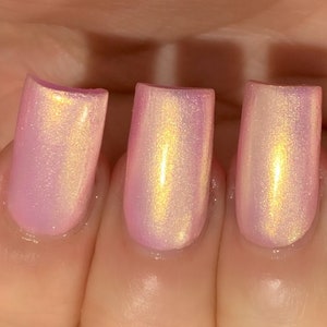 Peony Pink Glow- Pink Gold Yellow Orange &quot;Glow Pop Coll Pt. 9&quot; MultiColor Shifting: Mylar Oil Slick/ Polish Me Silly Indie Nail Polish