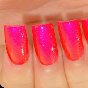 Firecracker Glow - Fuchsia Red Pink Orange "NEON Glow Pop Collection" MultiColor Shifting: Mylar Oil Slick /Polish Me Silly Nail Polish