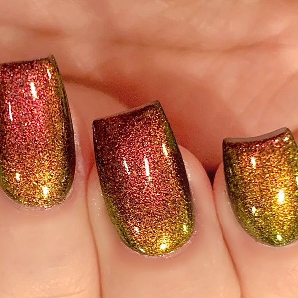 Fall Into The Glow- Green Gold Red Rust "Glow Pop PT 2 Polish Collection" MultiColor Shift: Mylar Oil Slick / Polish Me Silly