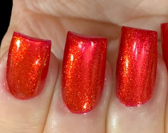 Flickering Glow - Röd Koppar Orange Skimmer/Glans "Glow Pop Nail Polish" Flerfärgsskiftande: Oljefläck /Polish Me Silly