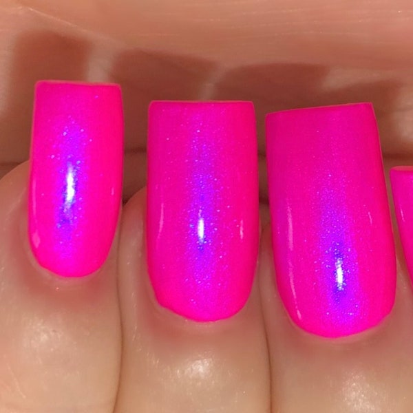 Barbee On The Glow - Neon Pink Blue "NEON Glow Pop Collection" MultiColor Shifting: Mylar Oil Slick / Polish Me Silly Indie Nail Polish