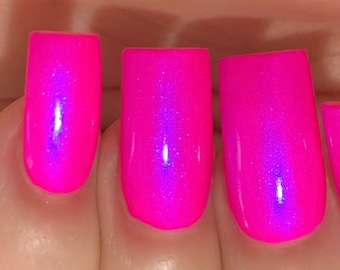 Barbee On The Glow - Neon Pink Blue "NEON Glow Pop Collection" MultiColor Shifting: Mylar Oil Slick / Polish Me Silly Indie Nail Polish