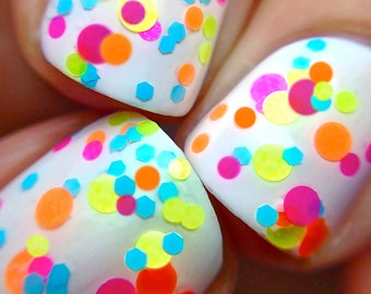 SUNBURST- Polka Dot-NEON-Custom-Blended Indie Glitter Nail Polish / Lacquer