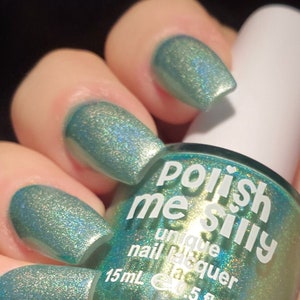 Green With Envy - Holographic: Green Holographic Rainbow Custom-Blended Glitter Nail Polish / Indie Lacquer / Polish Me Silly