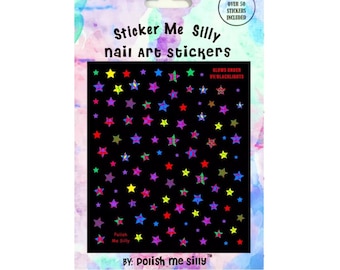 NEON Stars Nail Stickers - Nail Art - Polish Me Silly - Gift - Glows Under UV/Blacklights