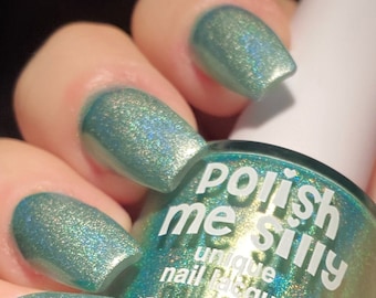 Green With Envy - Holographic: Green Holographic Rainbow Custom-Blended Glitter Nail Polish / Indie Lacquer / Polish Me Silly
