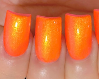 Heatwave Glow - Neón Naranja Amarillo Oro "NEON Glow Pop Collection" Cambio multicolor: Mylar Oil Slick / Polish Me Silly Nail Polish