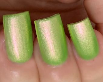 NEW- Sour Apple Glow - Green Pink Orange Yellow "Glow Pop Pt.9 Collection" MultiColor Shifting: Mylar Oil Slick/ Polish Me Silly Nail Polish