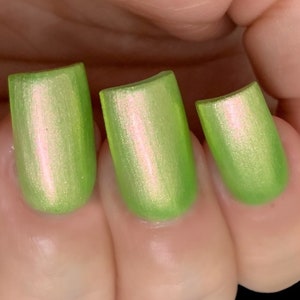 NEW- Sour Apple Glow - Green Pink Orange Yellow "Glow Pop Pt.9 Collection" MultiColor Shifting: Mylar Oil Slick/ Polish Me Silly Nail Polish