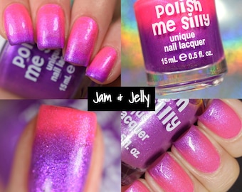 Jam & Jelly - Neon POP Thermal Color Changing Pink Purple Nail Polish Custom-Blended Indie Glitter Nail Polish / Lacquer
