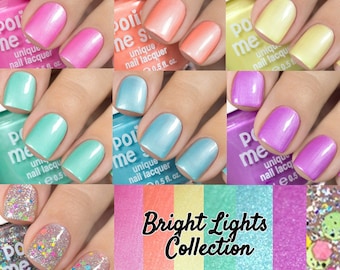 Set of 7 Polishes from Bright Lights Collection:  CHROME NAILS Pearl Neon Pop Nail Polish Solid Polishes Indie Lacquer Polish Me Silly