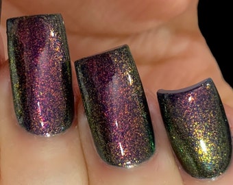 NEW- Midnight Glow - Navy Burgundy Green Orange Yellow Blue Shimmer "Glow Pop Nail Polish" Multi-Color Shifting: Oil Slick /Polish Me Silly