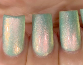 NEW- Field Of Dreams Glow- Green Pink Orange "Glow Pop Collec Pt. 9" MultiColor Shifting: Mylar Oil Slick/ Polish Me Silly Indie Nail Polish