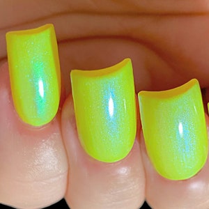 Glowing Wild - Neon Yellow Blue Green "NEON Glow Pop Collection" Multi-Color Shifting: Mylar Oil Slick / Polish Me Silly Nail Polish