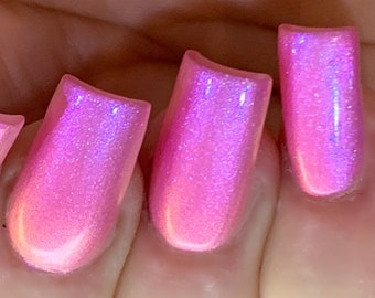 Pinky Glow - Pink Orange Yellow Blue Purple "Glow Pop Nail Polish Collection" Barbie Multi-Color Shifting: Mylar Oil Slick / Polish Me Silly