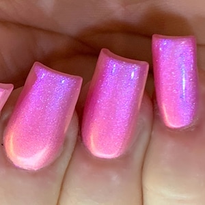 Pinky Glow - Pink Orange Yellow Blue Purple "Glow Pop Nail Polish Collection" Barbie Multi-Color Shifting: Mylar Oil Slick / Polish Me Silly