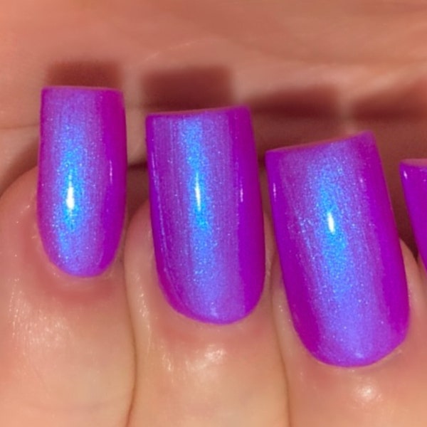 Glow 2 The Top- Neon Purple Blue "NEON Glow Pop Collection" MultiColor Shifting: Mylar Oil Slick / Polish Me Silly Nail Polish