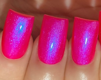 Flash N Glow - Neon Hot Pink Reddish Blue "NEON Glow Pop Collection" MultiColor Shifting: Mylar Oil Slick / Polish Me Silly Nail Polish
