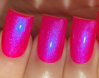 Flash N Glow - Neon Hot Pink Reddish Blue "NEON Glow Pop Collection" MultiColor Shifting: Mylar Oil Slick / Polish Me Silly Nail Polish