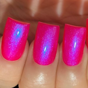 Flash N Glow - Neon Hot Pink Reddish Blue "NEON Glow Pop Collection" MultiColor Shifting: Mylar Oil Slick / Polish Me Silly Nail Polish