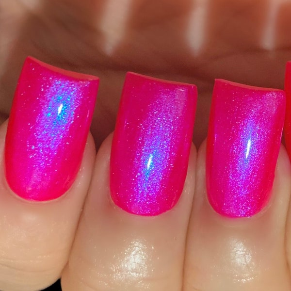 Flash N Glow - Neon Hot Pink Reddish Blue "NEON Glow Pop Collection" MultiColor Shifting: Mylar Oil Slick / Polish Me Silly Nail Polish