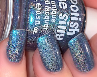True Blue- Holográfico: Azul Holográfico Arco-íris Esmalte Glitter Misturado Personalizado / Laca Indie / Polonês Me Silly