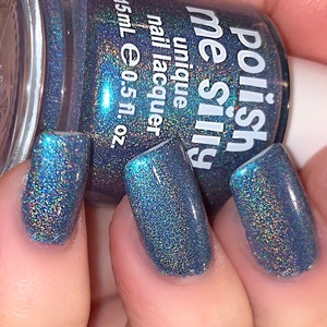 True Blue- Holographic: Blue Holographic Rainbow Custom-Blended Glitter Nail Polish / Indie Lacquer / Polish Me Silly