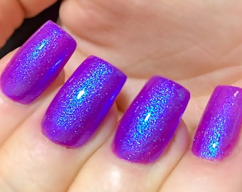 Wonder Glow- Neon Purple Blue Magenta "Glow Pop Nail Polish Collection" Multi-Color Shifting: Mylar Oil Slick / Polish Me Silly Indie Nail