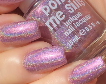 Baby Doll - Holographic: Pink Holographic Rainbow Custom-Blended Glitter Nail Polish / Indie Lacquer / Polish Me Silly