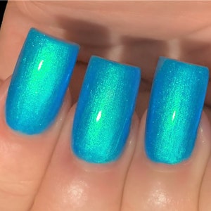 Atomic Aqua Glow - Neon Blue Green "NEON Glow Pop Collection" Multi-Color Shifting: Mylar Oil Slick / Polish Me Silly Nail Polish