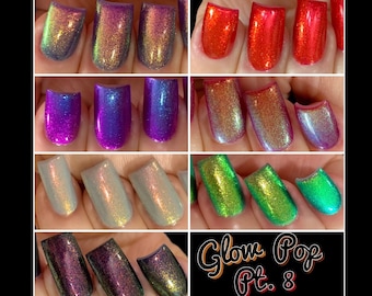 Volles 7-teiliges Set "Glow Pop Collection PT 8" Oil Slick Mylar Farbverschiebender Multi-Chrom Glow Pop Nagellack/Indie/Polish Me Silly