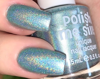 Seafoam Green  - Holographic: Baby Bluish Green Holographic Rainbow Custom-Blended Glitter Nail Polish / Indie Lacquer / Polish Me Silly