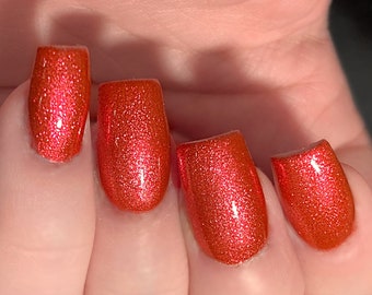 Electric Thrill- Red Metallic Foil Nail Polish:  Custom-Blended Glitter Nail Polish / Indie Lacquer / Polish Me Silly