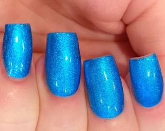 Electric Chills- Bright Blue Metallic Foil Nail Polish:  Custom-Blended Glitter Nail Polish / Indie Lacquer / Polish Me Silly