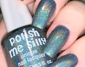 Camo Queen - Holographic: Army Green Holographic Rainbow Custom-Blended Glitter Nail Polish / Indie Lacquer / Polish Me Silly
