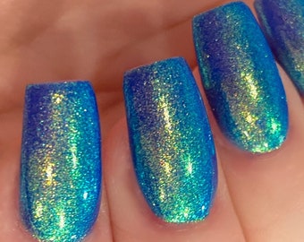 Peacock Glow-  Blue Green Gold Teal Shimmer "Glow Pop PT 2 Polish Collection" Multi-Color Shift: Mylar Oil Slick / Polish Me Silly