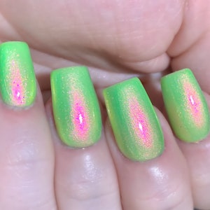 Glow Worm - Neon Green Red Pink Gold "Glow Pop Nail Polish Collection" Multi-Color Shifting: Mylar Oil Slick / Polish Me Silly Indie Nail