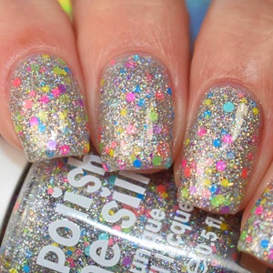Carnival - Bright Lights Silver Holographic Rainbow Glitter Neon Glitter Polish  / Lacquer
