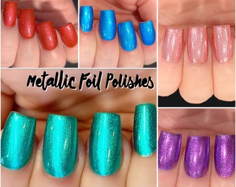 Set of 5 Polishes Metallic Foil Polishes: Multi-Color Shifting Polish-Glitter Indie Nail Water Marble Stamping Nails Polish Me Silly